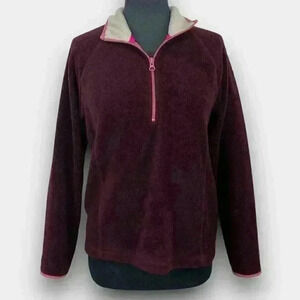 Jalouze Women’s Cozy Half Zip Fleece Pullover M Burgundy Sherpa Collar Raglan